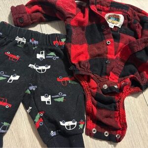 Red and Black Plaid Bodysuit with Black Pants Set
